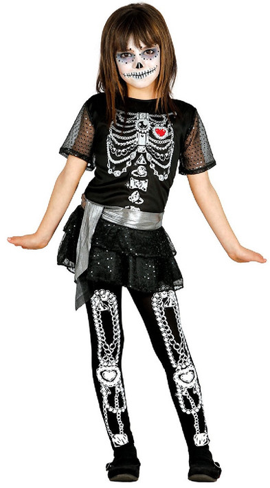 Girls Diamond Skeleton Fancy Dress Costume