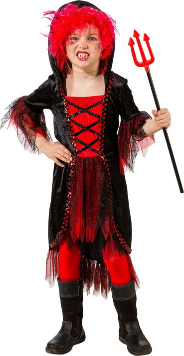 Girls Hooded Devil Witch Fancy Dress Costume