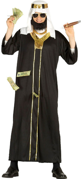 Mens Rich Arab Black & Gold Fancy Dress Costume