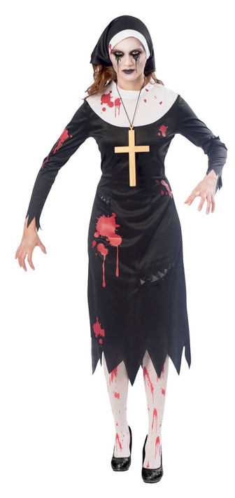 Ladies Bloody Zombie Nun Fancy Dress Costume