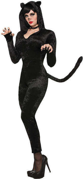 Ladies Black Cat-Suit Fancy Dress Costume
