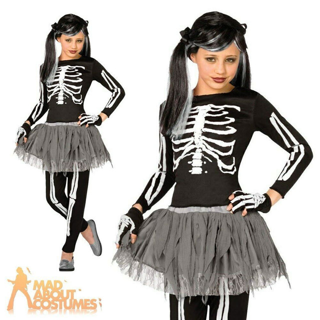 Girls White Skeleton Tutu