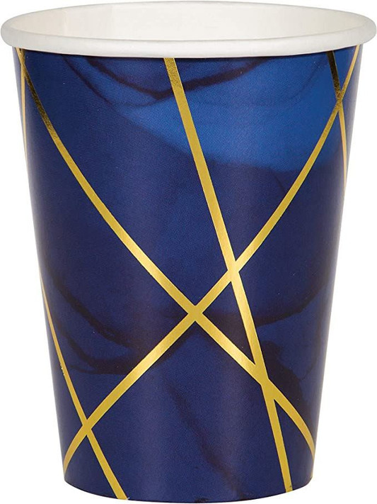 Creative Party Blue and Gold Paper Cups, 12 oz. - 8 Pcs.