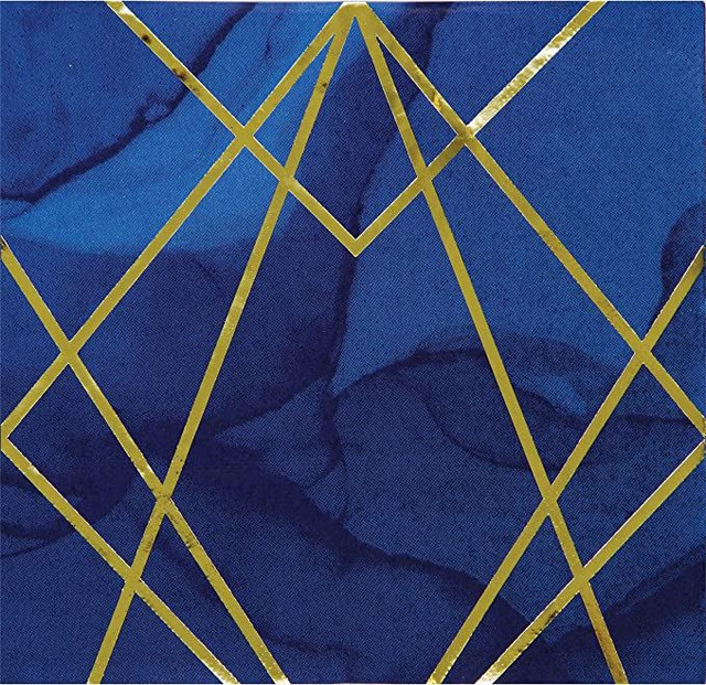 Blue and Gold Foil Stamped Luncheon Napkins, 13"-16 Pcs, Paper, Navy