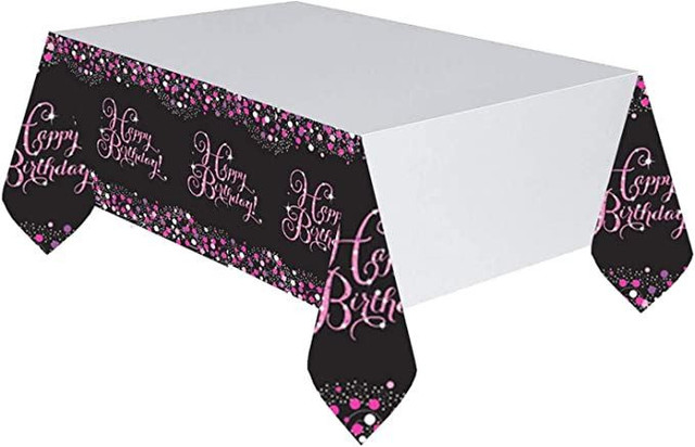 Pink Sparkling Celebration Happy Birthday Plastic Table Cover - 1.37m x 2.59m