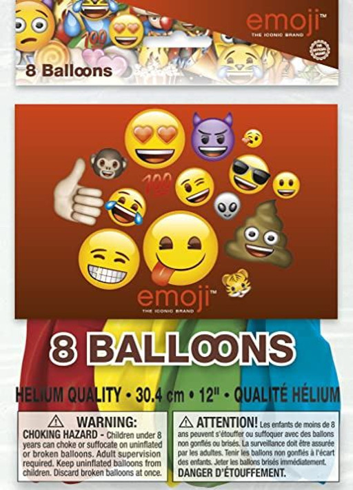 12" Latex Emoji Balloons, Pack of 8