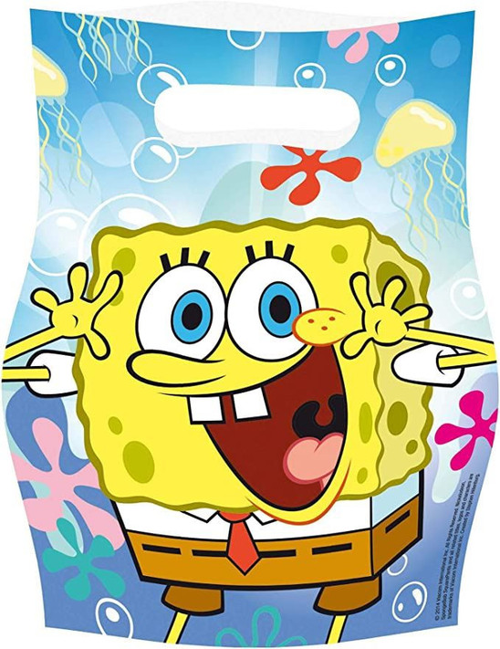 Colorful Plastic Loot Bags with Spongebob Design-6 Pcs