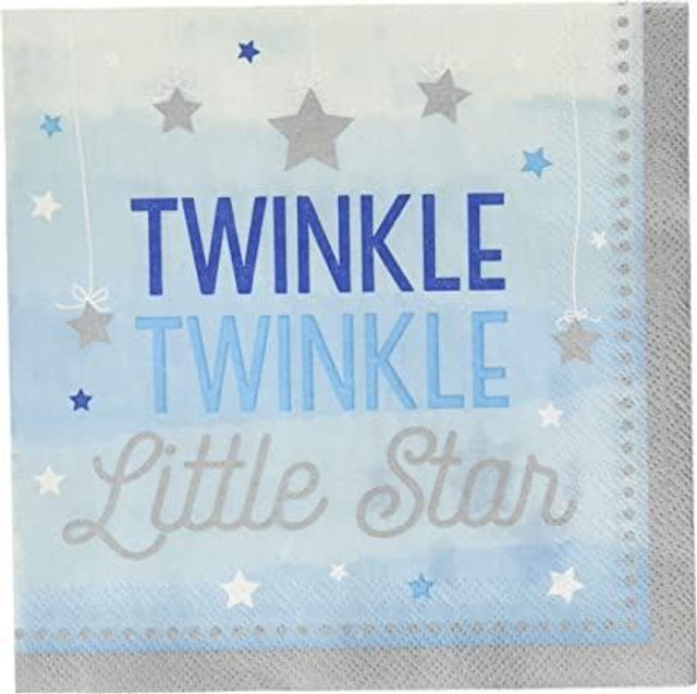 One Little Star Boy - Twinkle Blue 2-Ply Lunch Napkins-16 Pcs, Multicolor, 6.5" x 6.5"