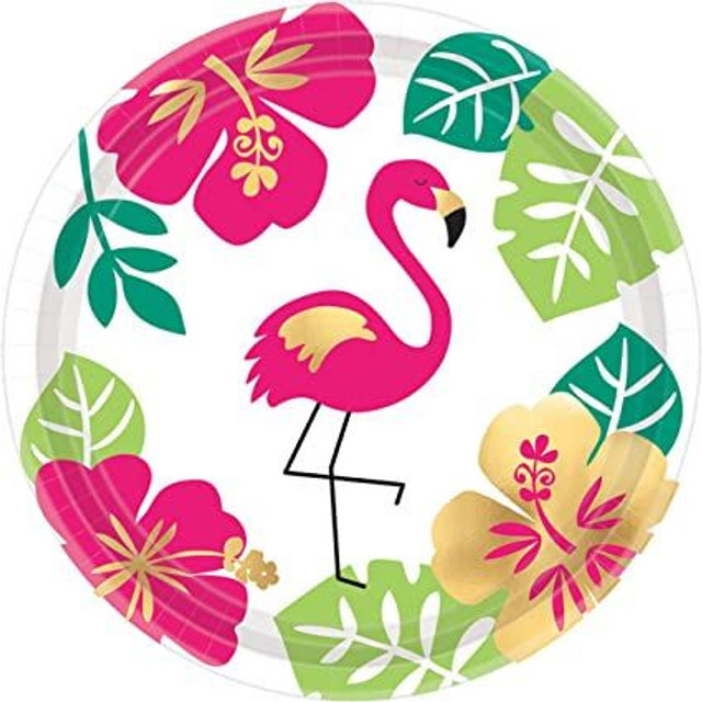 Aloha Flamingo Dessert Paper Plates, 18cm, Multicolor - 8pcs