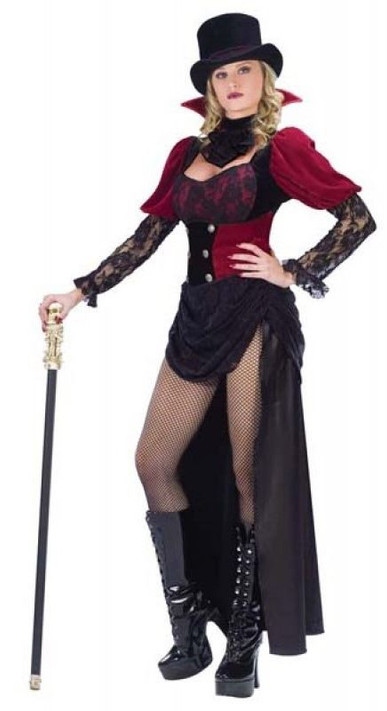 Ladies Burlesque Victorian Vampiress Fancy Dress Costume