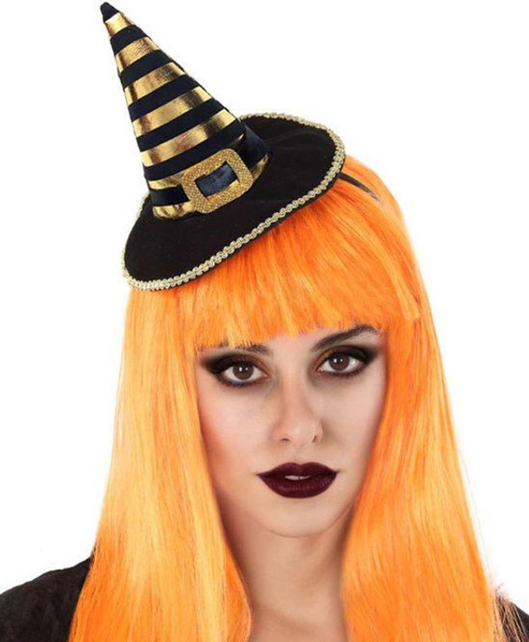 Ladies Gold/Black Mini Witch Hat