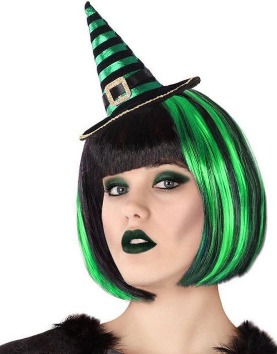 Ladies Green/Black Mini Witch Hat