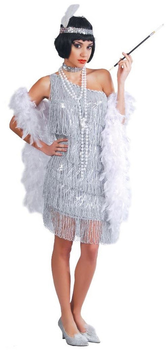 Ladies Silver Flapper Fancy Dress Costume 3