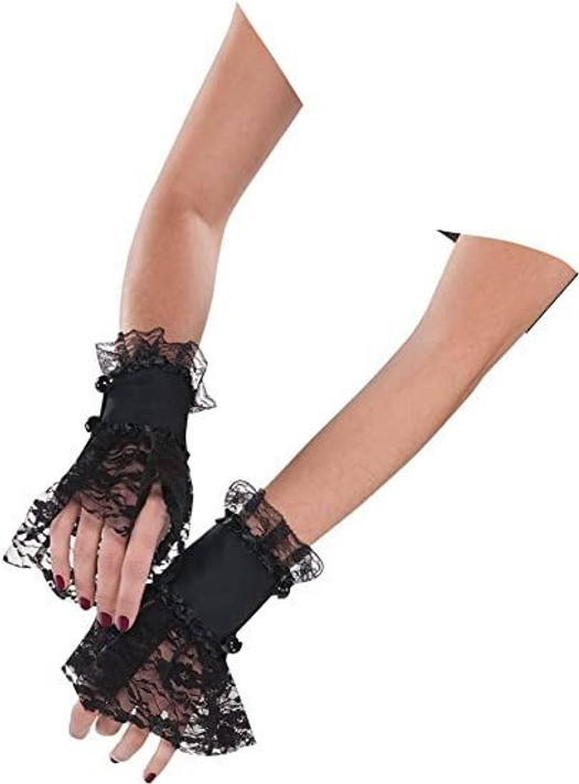 Adults Gothic Black Lace Wrist Cuffs Fancy Dress Accessory
