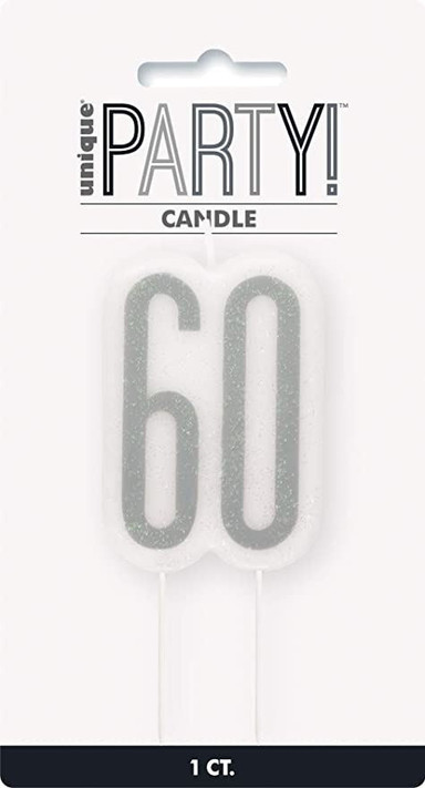 Black Glittery 60th Birthday Pick Candle 1 Pc, Age 60