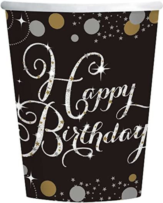 Gold Sparkling Celebration Happy Birthday Paper Party Cups - 8 Pack