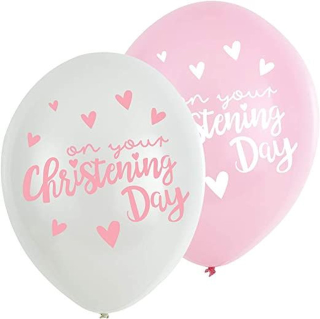 Pink Christening Church Latex Balloons 27.5cm-6 Pcs