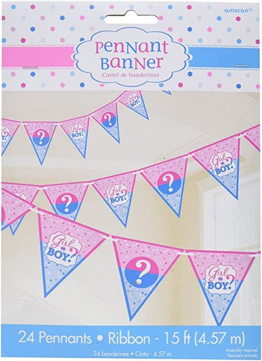 Gender Reveal Girl or Boy Pennant Banner and Ribbon - 4.57 m