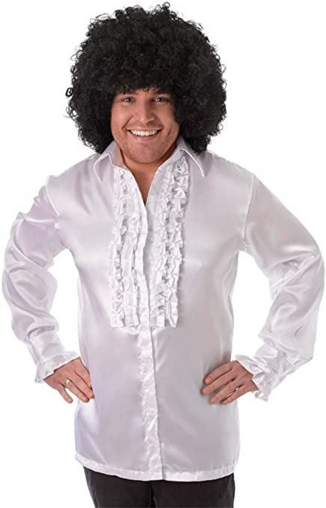 Mens Satin Ruffled White Shirt