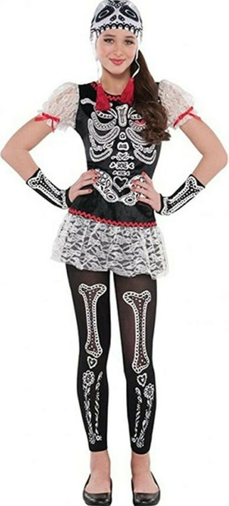 Girls Sassy Skeleton Day Of The Dead Costume
