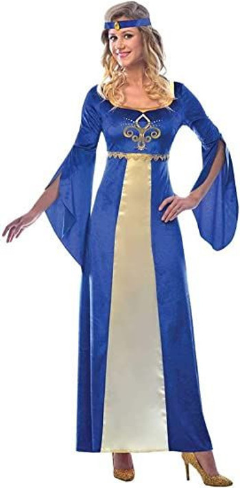Adults Medieval Maiden In Blue Fancy Dress Costume
