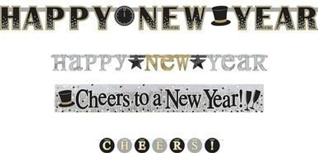 Happy New Year Letter Banner Multi Pack 4 Designs
