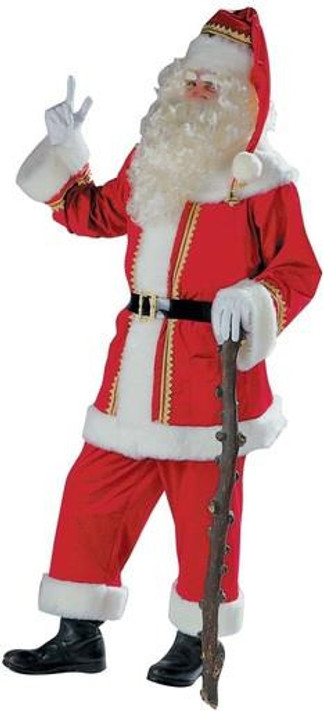 Mens Deluxe Gold Trim Santa Fancy Dress Costume One Size