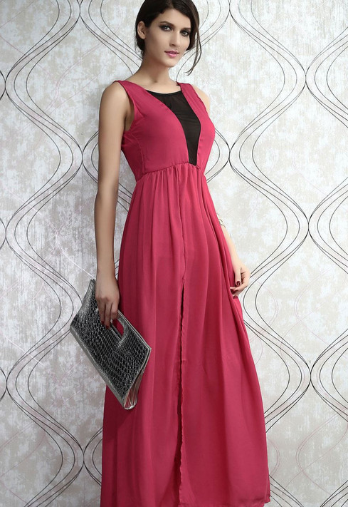 Ladies Pink & Black Maxi Dress One Size