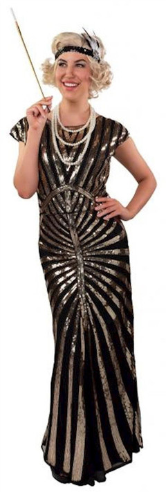 Ladies Full Length Black/Gold Flapper