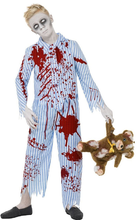 Boys Zombie Blue Bloody Pyjamas Fancy Dress Costume