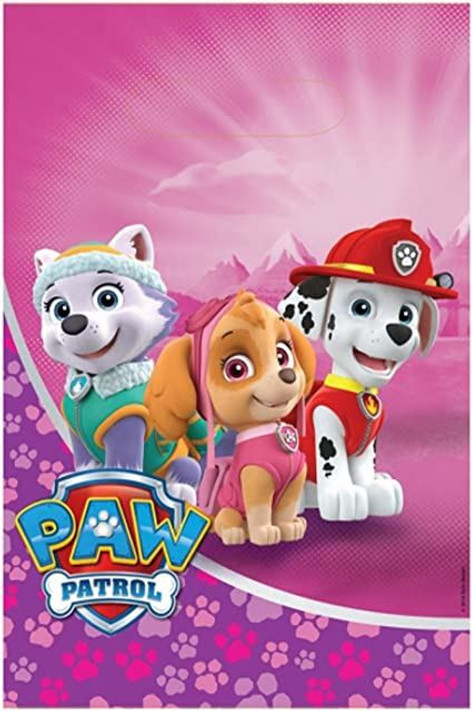 Pink Paw Patrol Plastic Party Loot Bags - 8 Pack