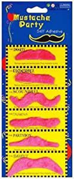 6 x Pink Moustaches Assorted