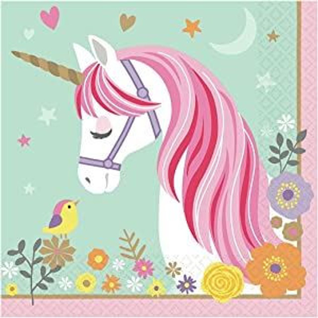 Magical Unicorn Birthday Party Luncheon Napkins - 16 Pack, Green, 33cm