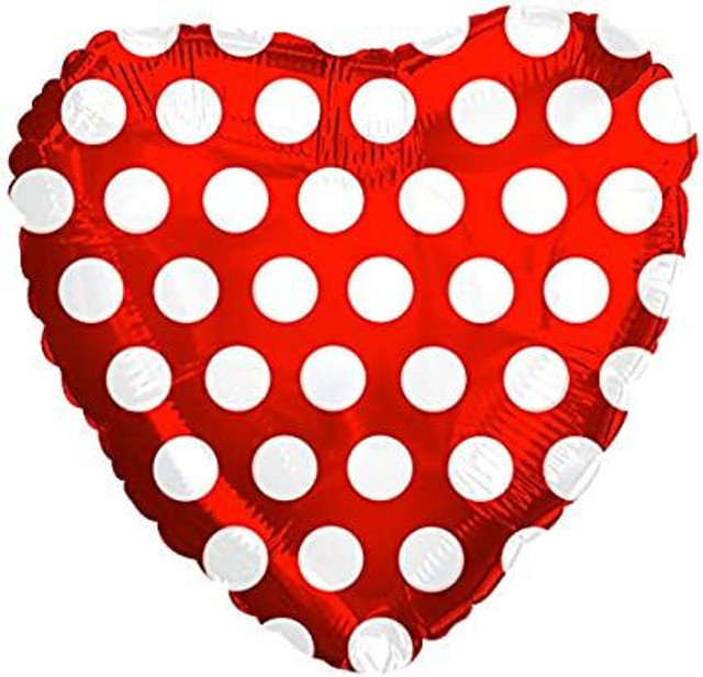 CTI 18" Red White Polka Dots Heart Balloon