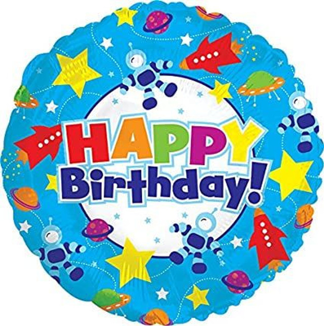 Mylar Balloons, HBD Outer Space, 17", Multicolored pack of 5
