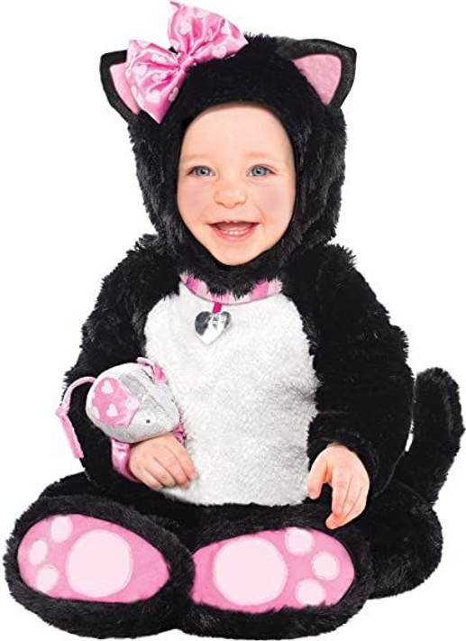 Black/Pink Costume with Kitten Head Hoodie and Mouse Rattle