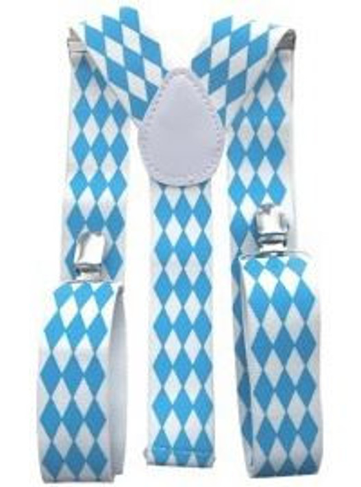Adults White & Blue Diamond Suspenders