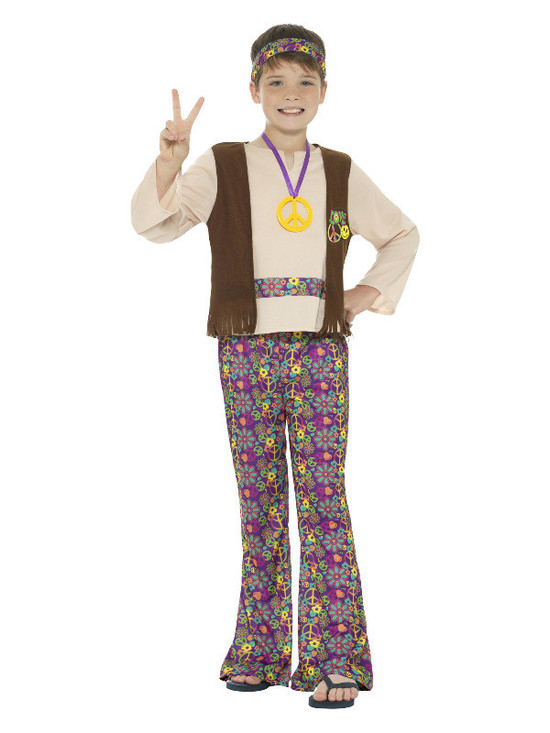 Hippie Boy Costume, with Top, Attached Waistcoat,