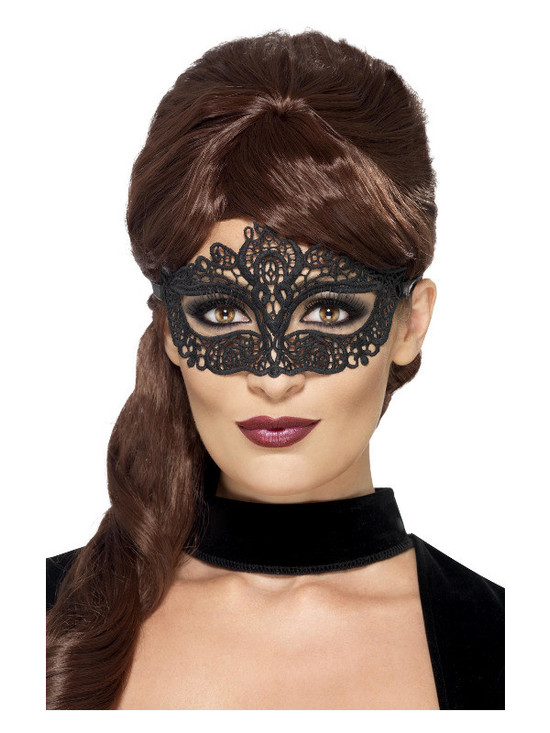 Embroidered Lace Filigree Eyemask, Black