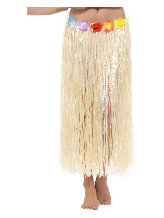 Hawaiian Hula Skirt with Flowers, with Velcro, Nat