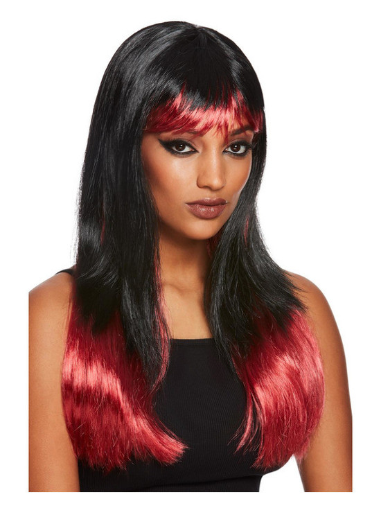 Bleeding Dip Dye Wig, Black & Red