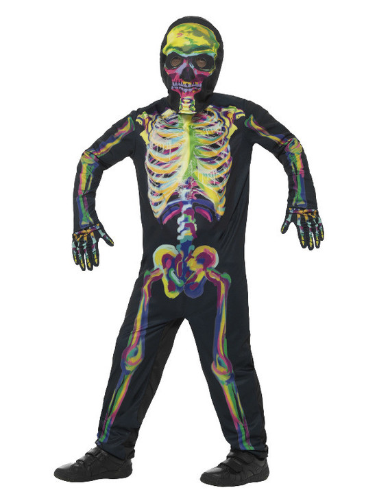 Glow in the Dark Skeleton Costume, Multi-Coloured