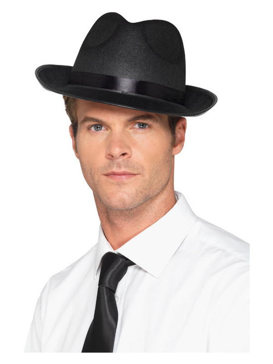 20s Wide Brim Fedora Hat, Black