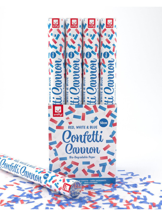 50cm Confetti Cannon, Red, White & Blue, DB of 12