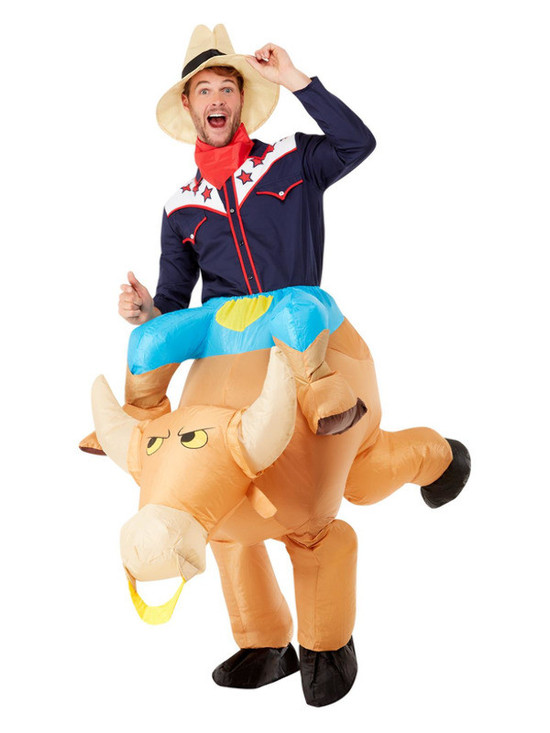 Inflatable Bull Rider Costume, Brown