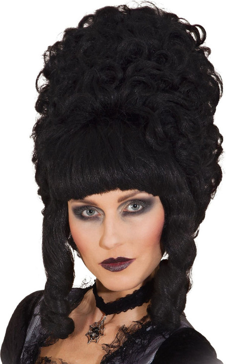 Ladies Black Curly Renaissance Fancy Dress Wig