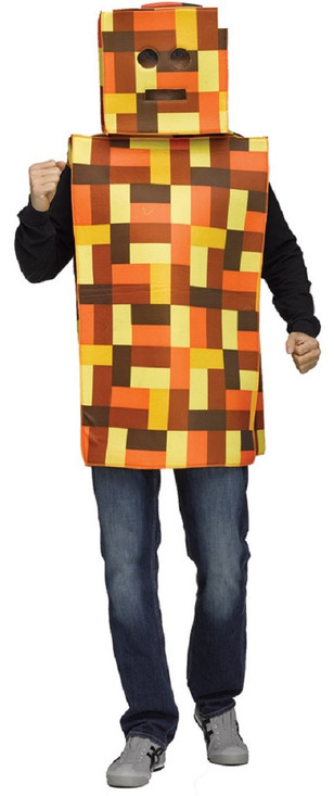 Mens Orange Pixel Robot Fancy Dress Costume