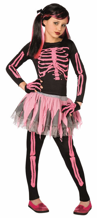 Girls Pink Skeleton Tutu Fancy Dress Costume