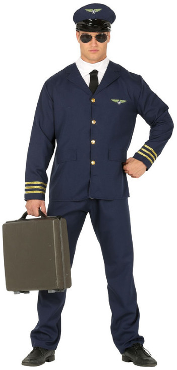 Mens Navy Airline Pilot Fancy Dress Costume