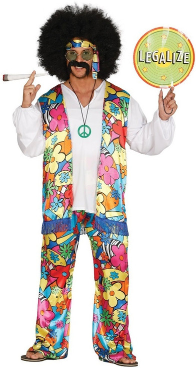 Mens Rainbow Hippie Fancy Dress Costume